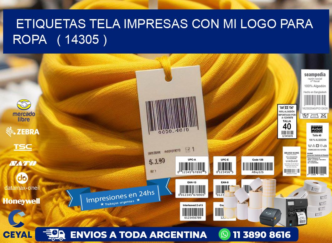 ETIQUETAS TELA IMPRESAS CON MI LOGO PARA ROPA ( 14305 )