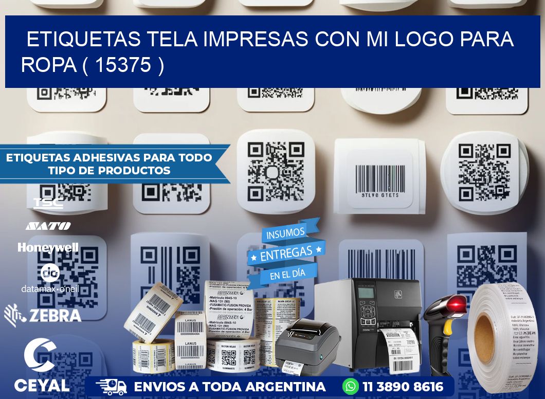 ETIQUETAS TELA IMPRESAS CON MI LOGO PARA ROPA ( 15375 )