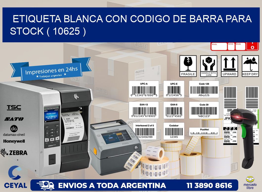 ETIQUETA BLANCA CON CODIGO DE BARRA PARA STOCK ( 10625 )