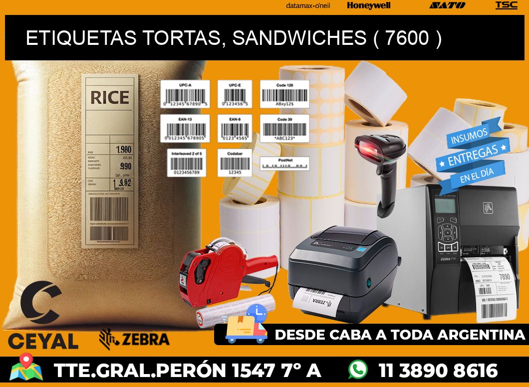 ETIQUETAS TORTAS, SANDWICHES ( 7600 )