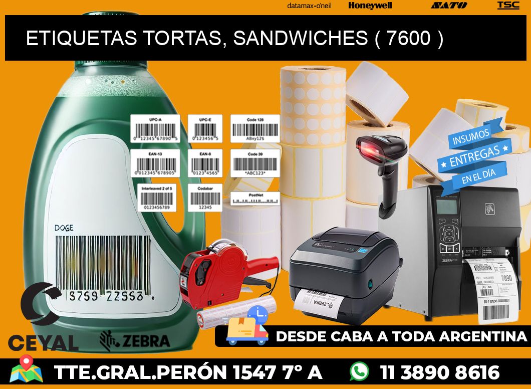 ETIQUETAS TORTAS, SANDWICHES ( 7600 )