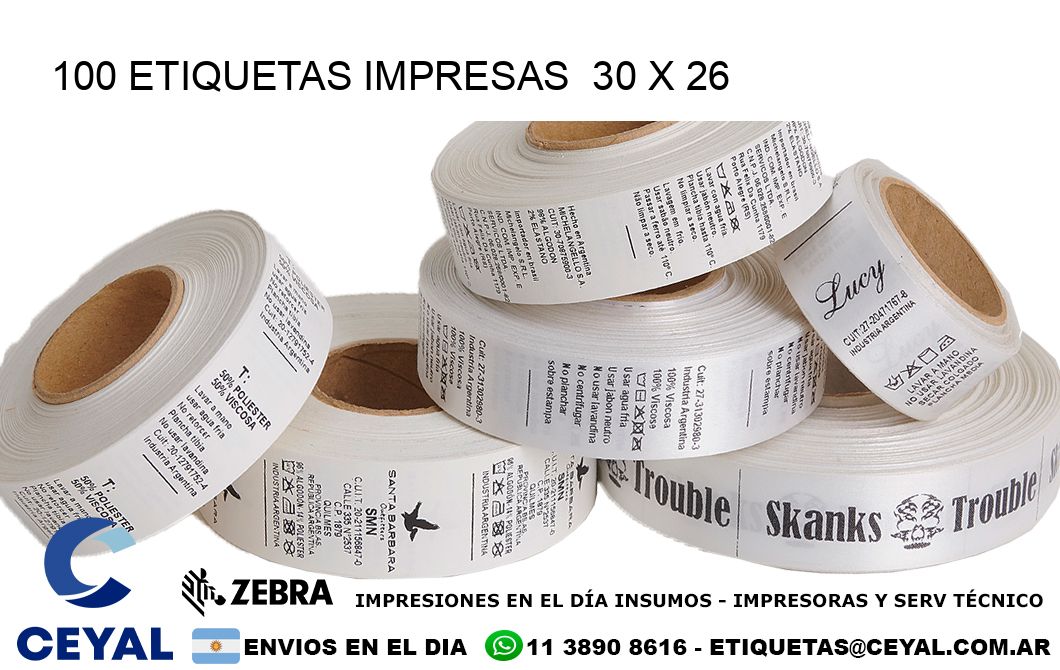 100 ETIQUETAS IMPRESAS  30 x 26