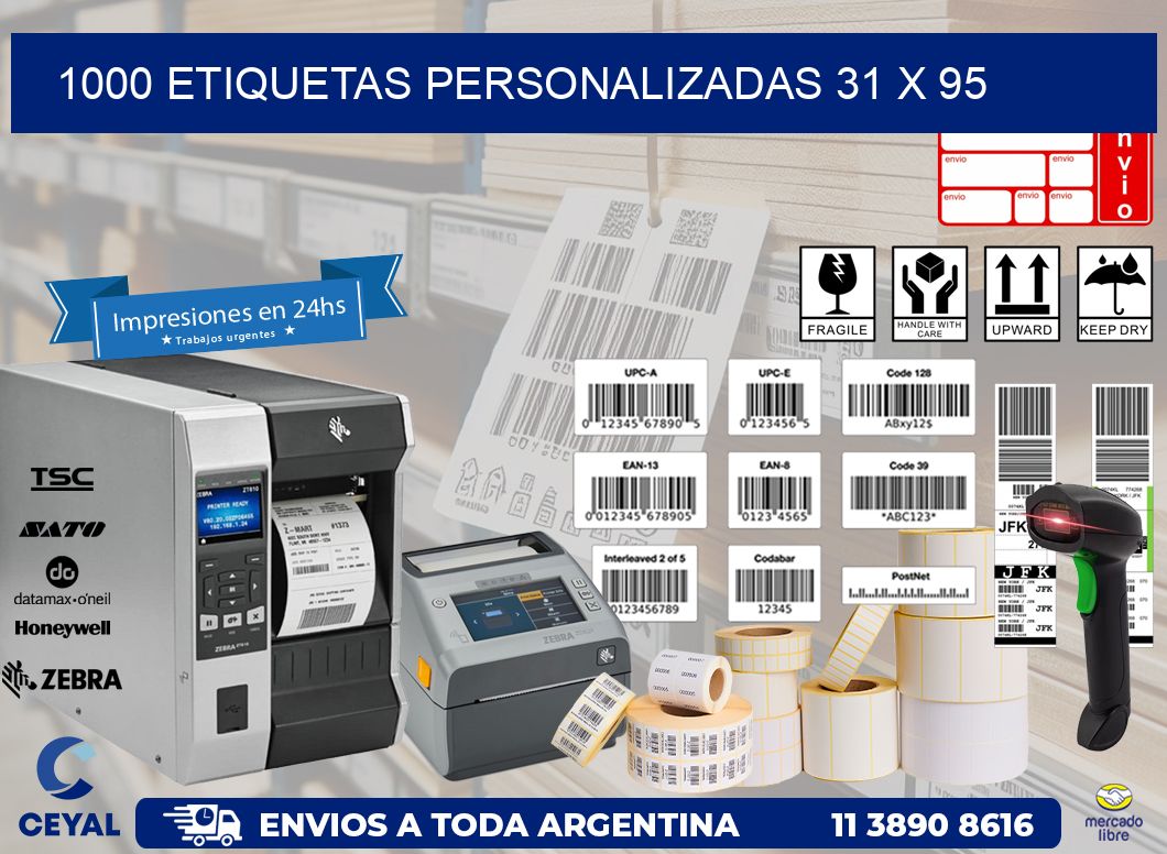 1000 ETIQUETAS PERSONALIZADAS 31 x 95
