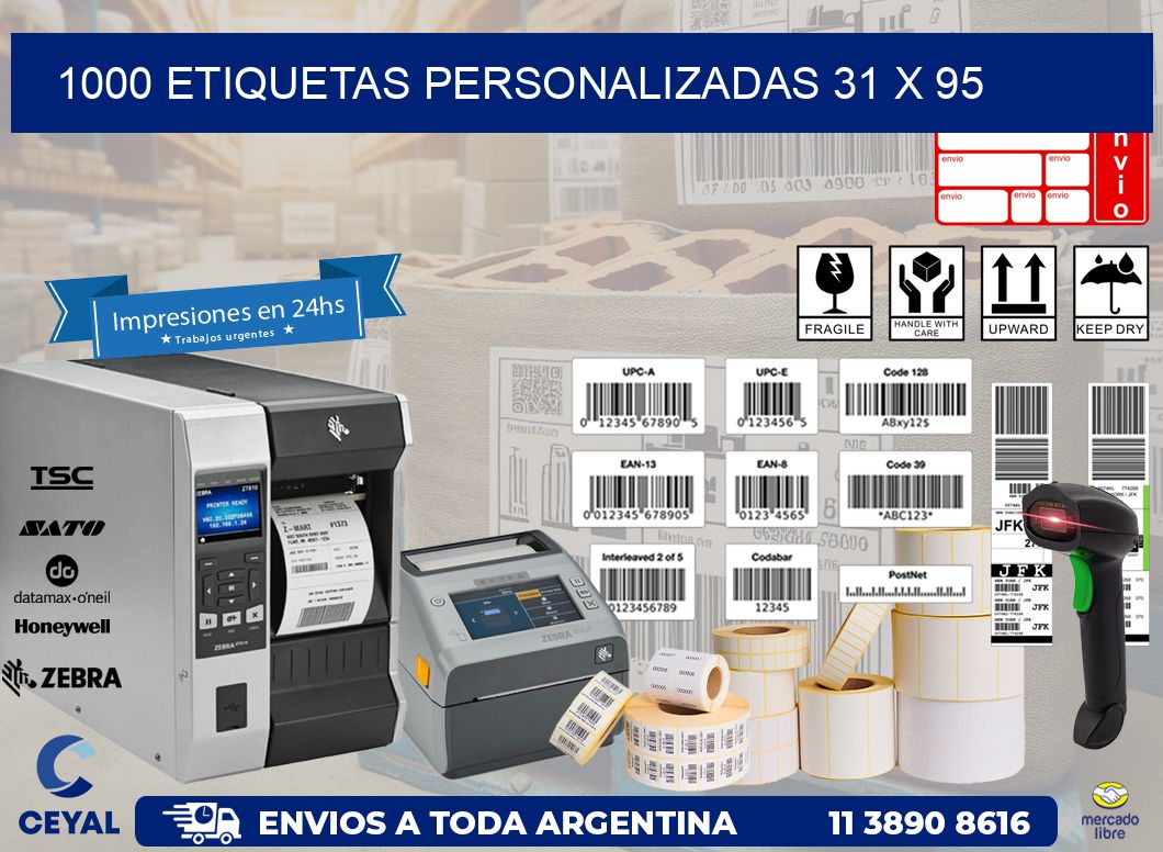 1000 ETIQUETAS PERSONALIZADAS 31 x 95