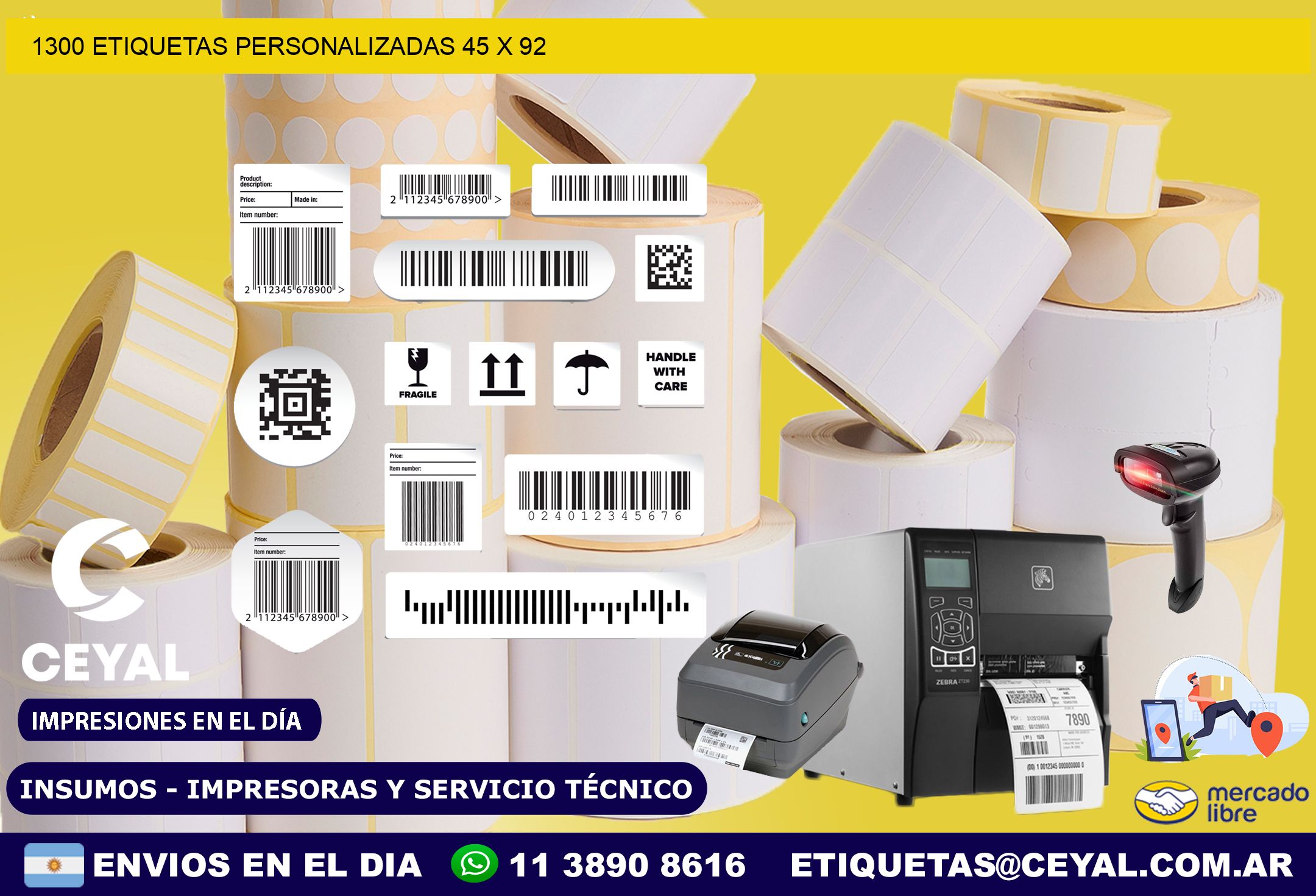 1300 ETIQUETAS PERSONALIZADAS 45 x 92