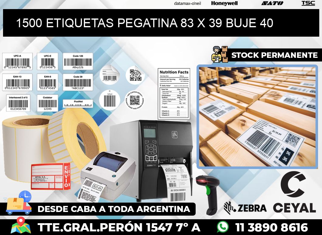 1500 ETIQUETAS PEGATINA 83 x 39 buje 40