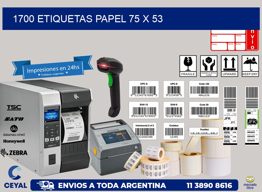 1700 ETIQUETAS PAPEL 75 x 53