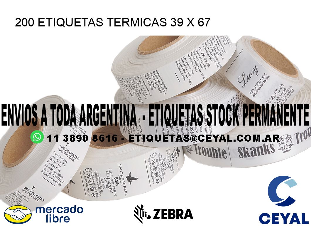 200 ETIQUETAS TERMICAS 39 x 67