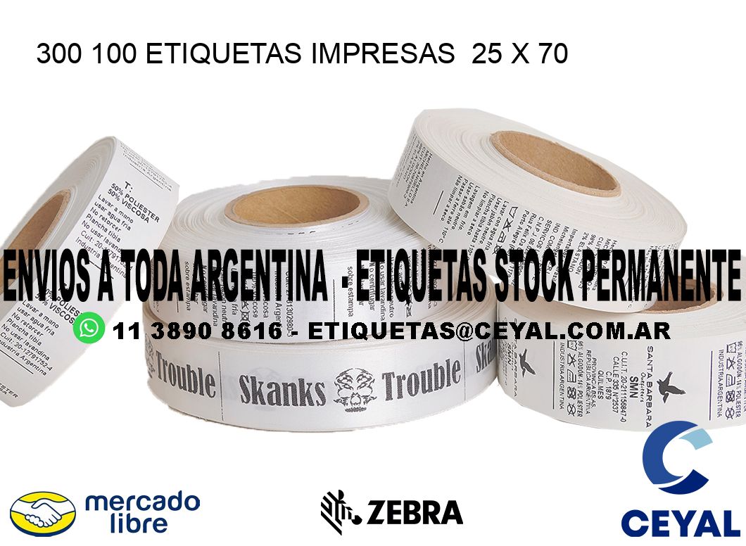 300 100 ETIQUETAS IMPRESAS  25 x 70