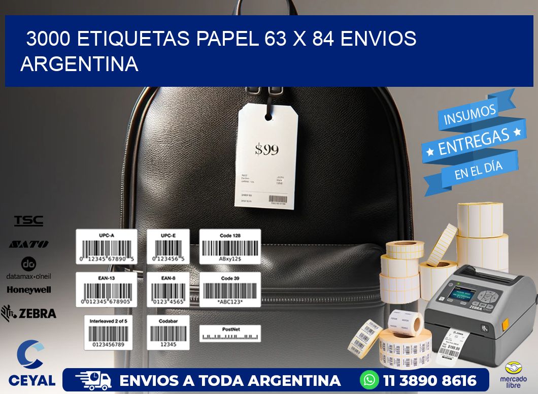 3000 ETIQUETAS PAPEL 63 x 84 ENVIOS ARGENTINA