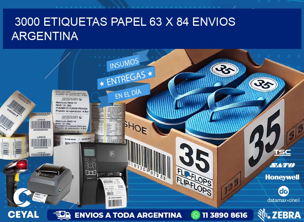 3000 ETIQUETAS PAPEL 63 x 84 ENVIOS ARGENTINA