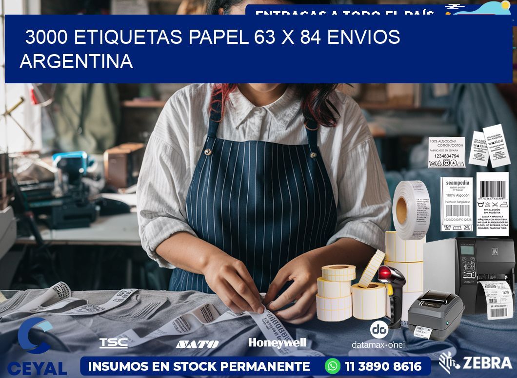 3000 ETIQUETAS PAPEL 63 x 84 ENVIOS ARGENTINA