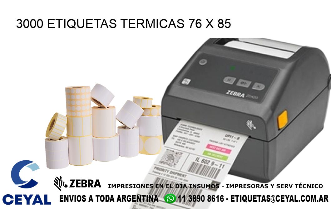 3000 ETIQUETAS TERMICAS 76 x 85