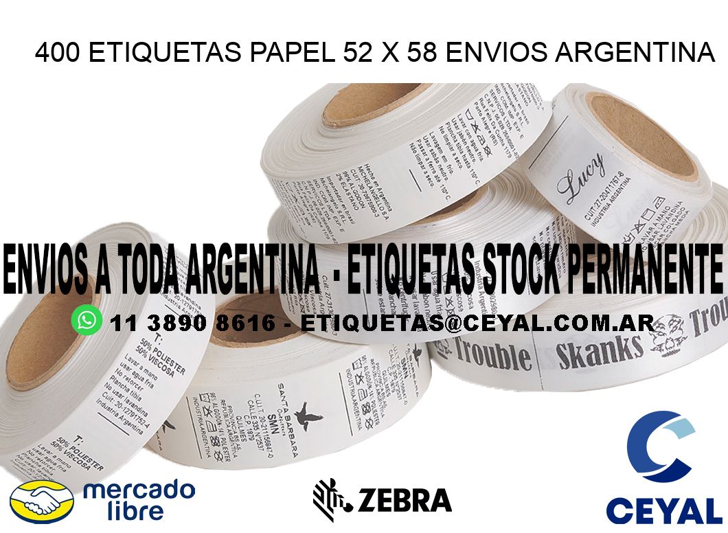 400 ETIQUETAS PAPEL 52 x 58 ENVIOS ARGENTINA