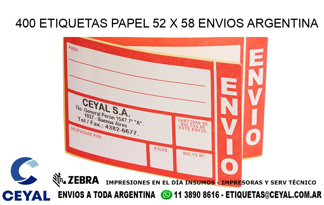 400 ETIQUETAS PAPEL 52 x 58 ENVIOS ARGENTINA