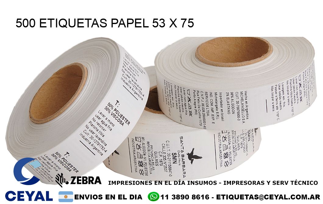 500 ETIQUETAS PAPEL 53 x 75