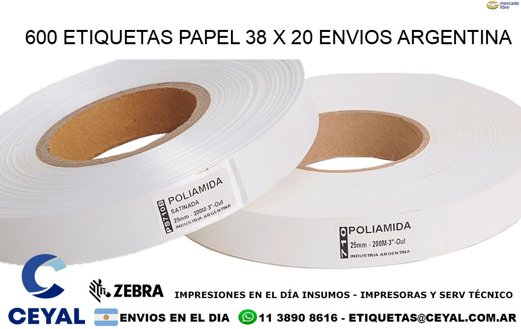 600 ETIQUETAS PAPEL 38 x 20 ENVIOS ARGENTINA