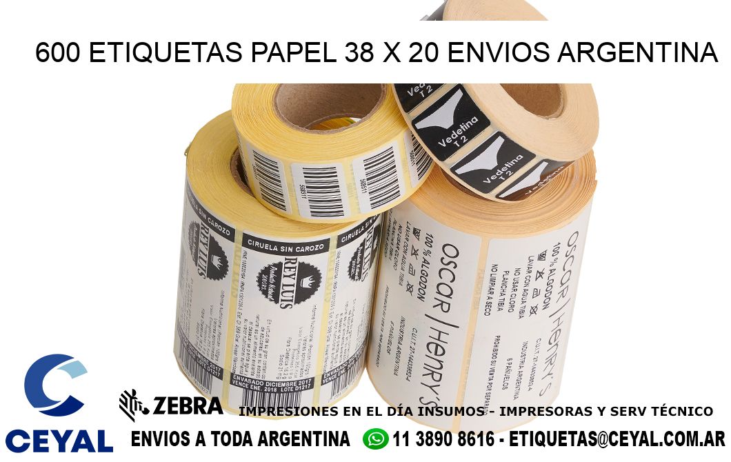 600 ETIQUETAS PAPEL 38 x 20 ENVIOS ARGENTINA