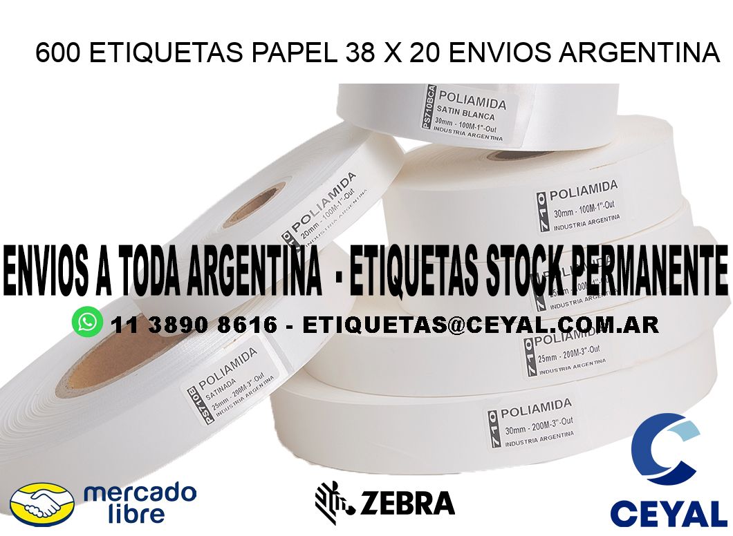 600 ETIQUETAS PAPEL 38 x 20 ENVIOS ARGENTINA