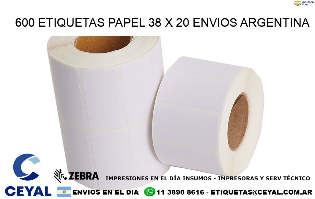 600 ETIQUETAS PAPEL 38 x 20 ENVIOS ARGENTINA