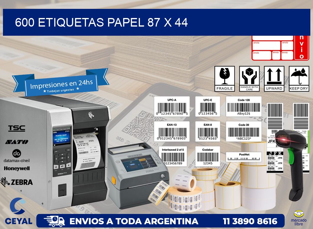 600 ETIQUETAS PAPEL 87 x 44