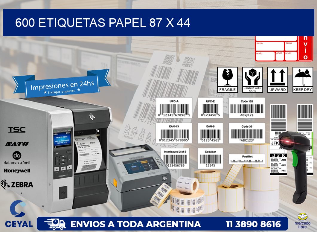 600 ETIQUETAS PAPEL 87 x 44