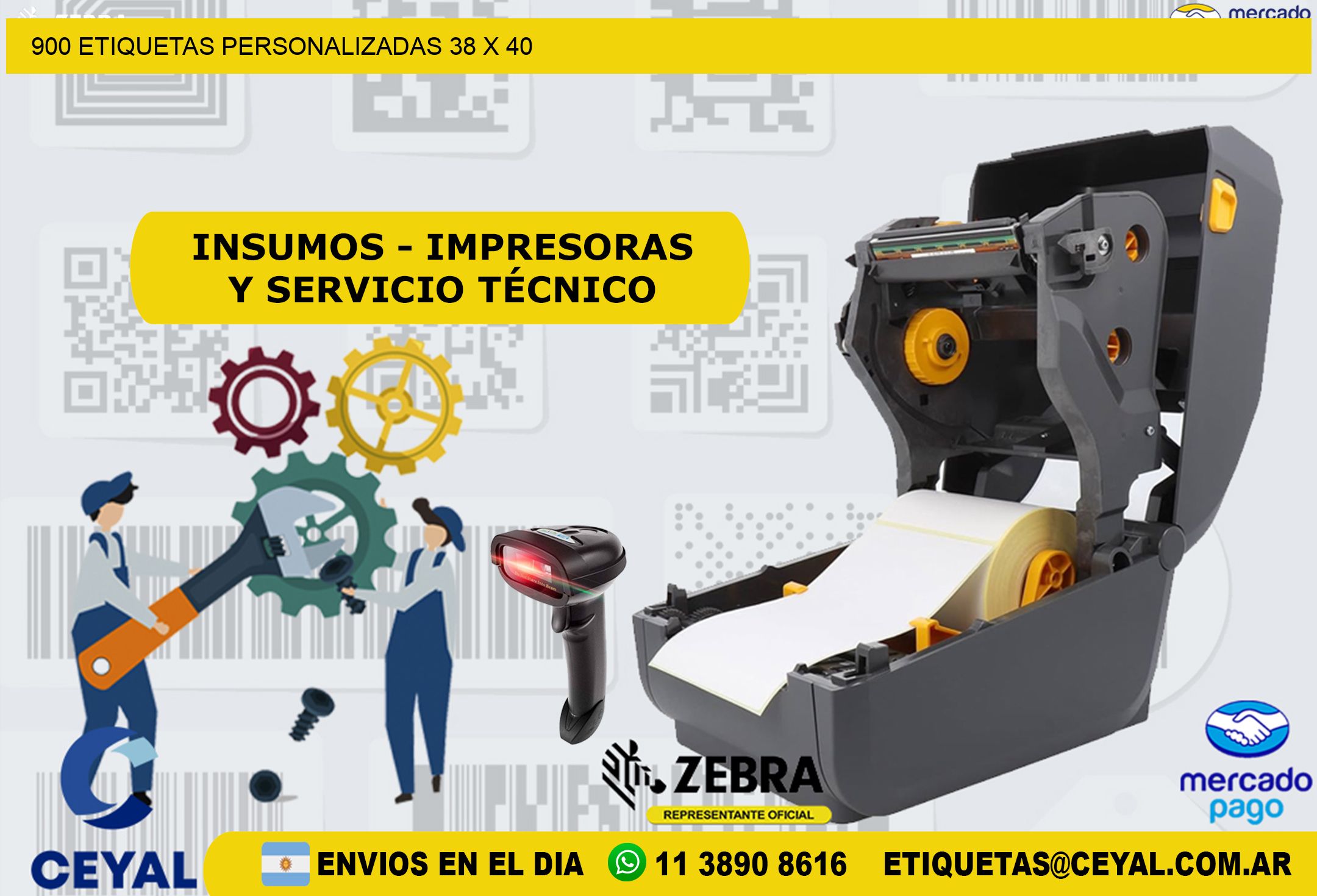 900 ETIQUETAS PERSONALIZADAS 38 x 40