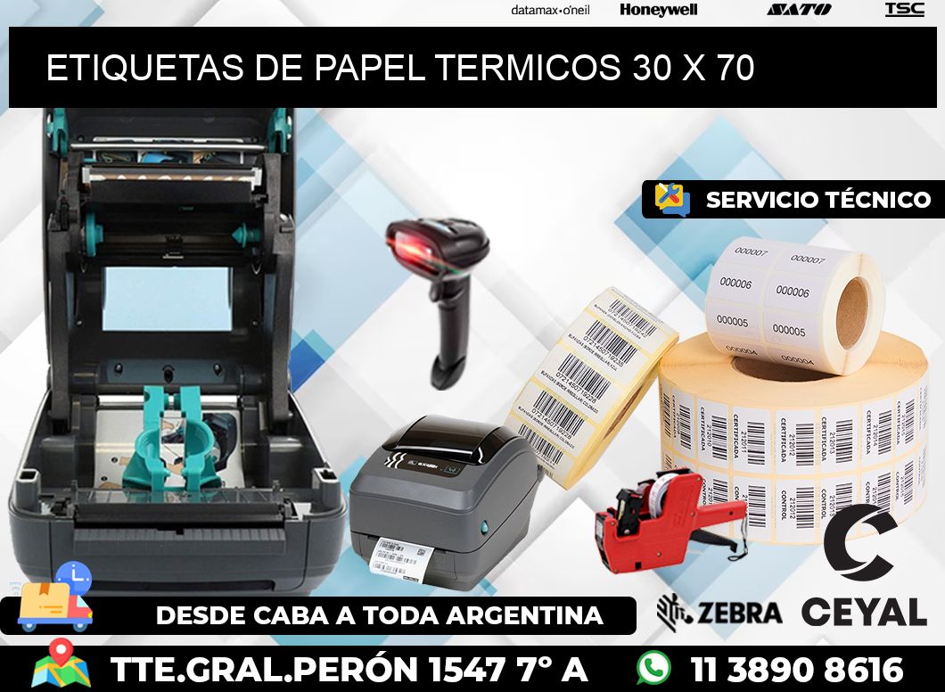 ETIQUETAS DE PAPEL TERMICOS 30 x 70