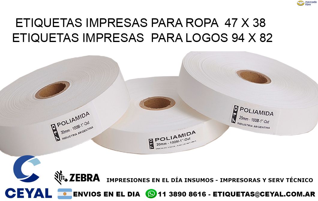 ETIQUETAS IMPRESAS PARA ROPA  47 x 38 ETIQUETAS IMPRESAS  PARA LOGOS 94 x 82