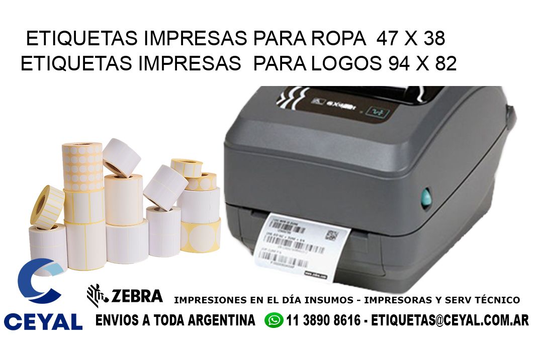 ETIQUETAS IMPRESAS PARA ROPA  47 x 38 ETIQUETAS IMPRESAS  PARA LOGOS 94 x 82