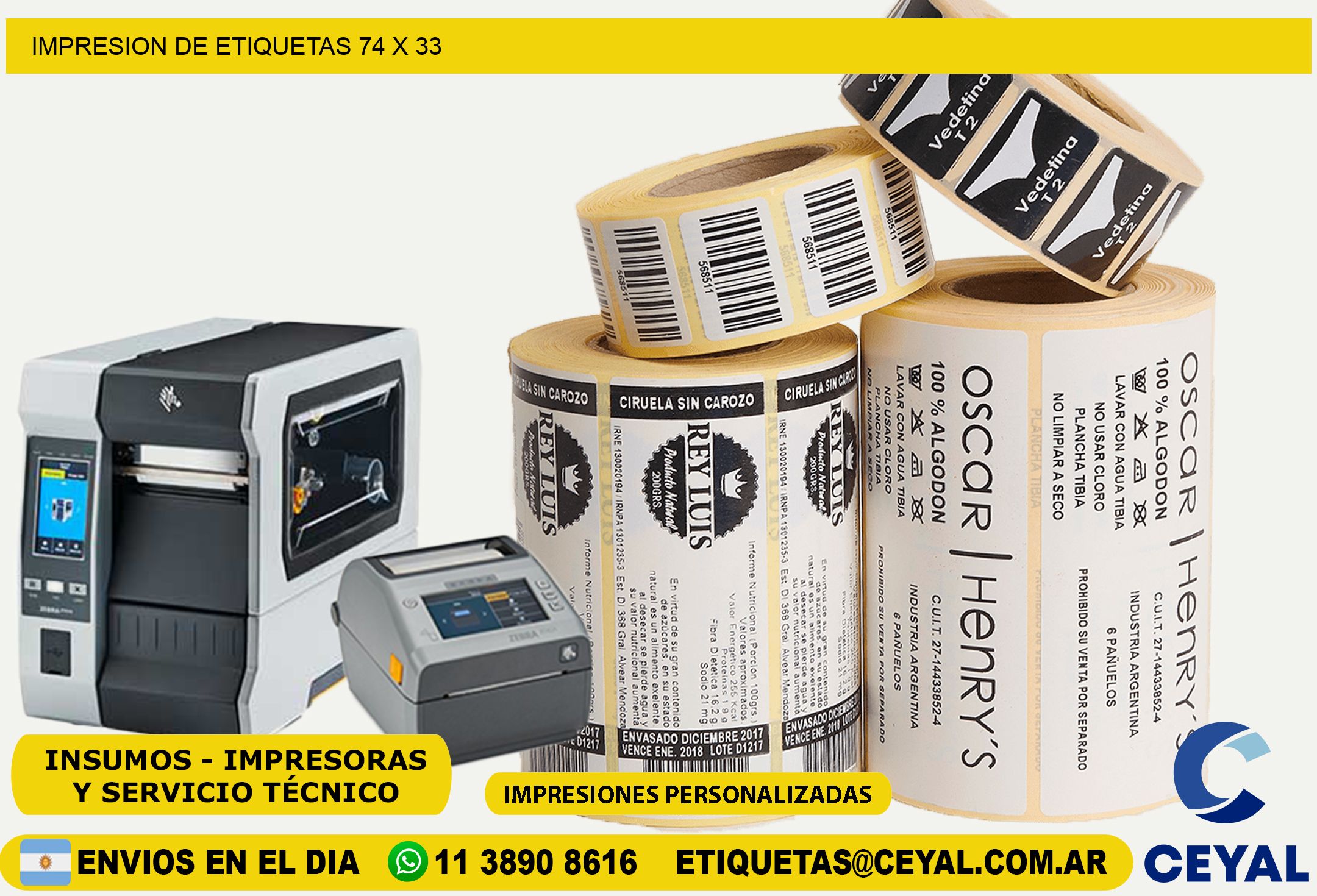IMPRESION DE ETIQUETAS 74 x 33