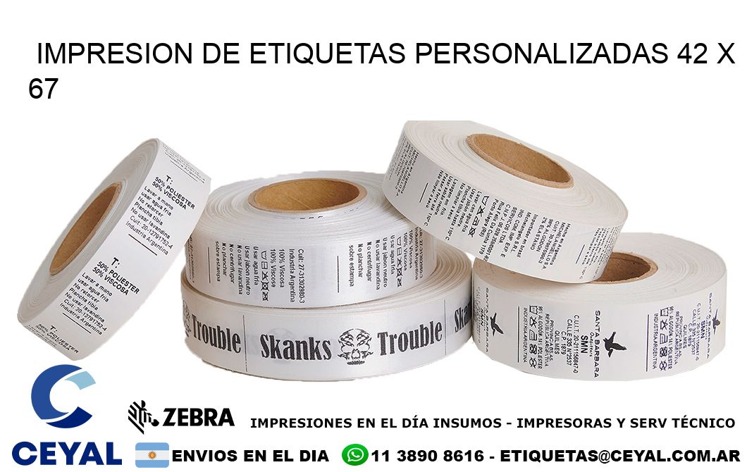 IMPRESION DE ETIQUETAS PERSONALIZADAS 42 x 67