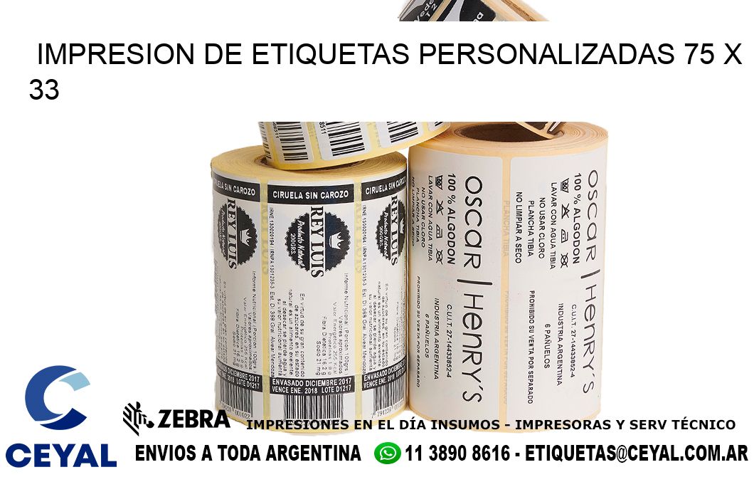 IMPRESION DE ETIQUETAS PERSONALIZADAS 75 x 33