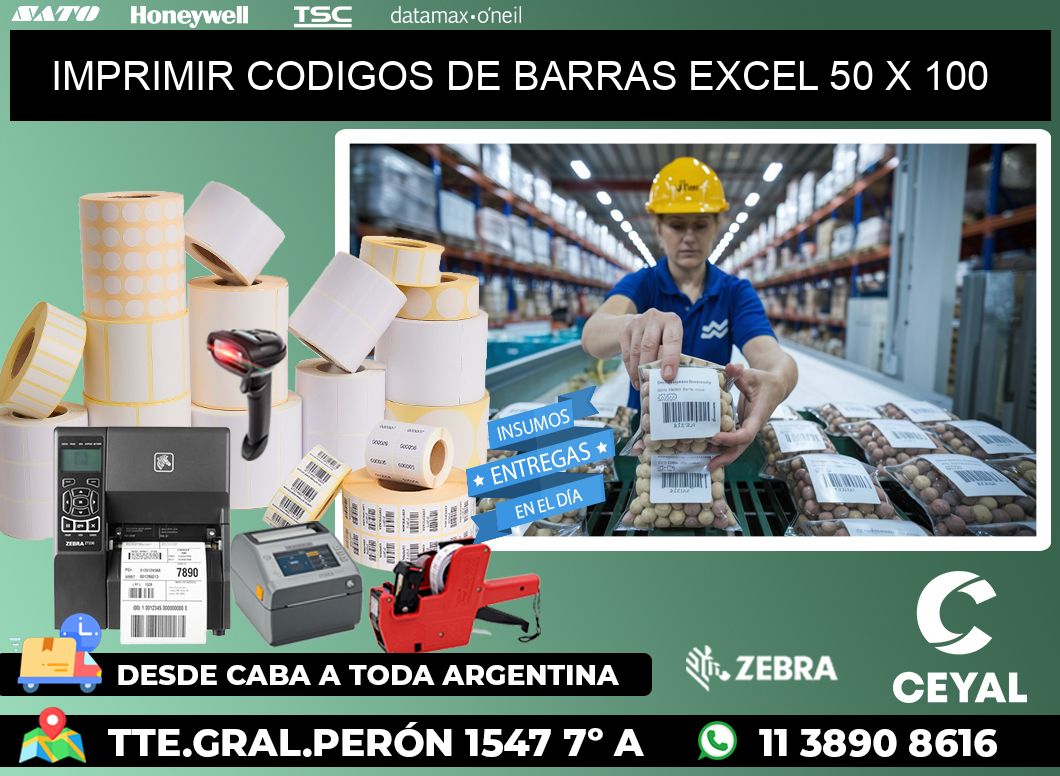 IMPRIMIR CODIGOS DE BARRAS EXCEL 50 x 100