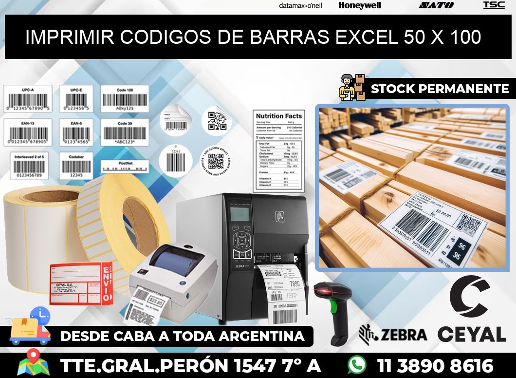 IMPRIMIR CODIGOS DE BARRAS EXCEL 50 x 100