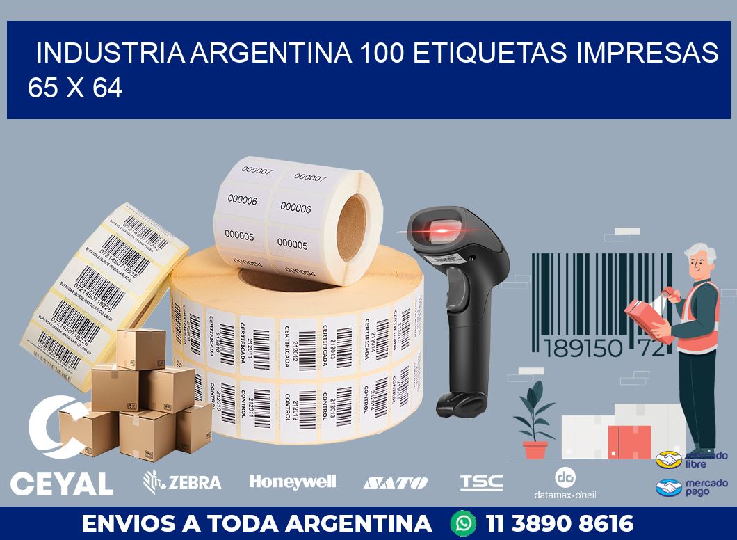 INDUSTRIA ARGENTINA 100 ETIQUETAS IMPRESAS  65 x 64