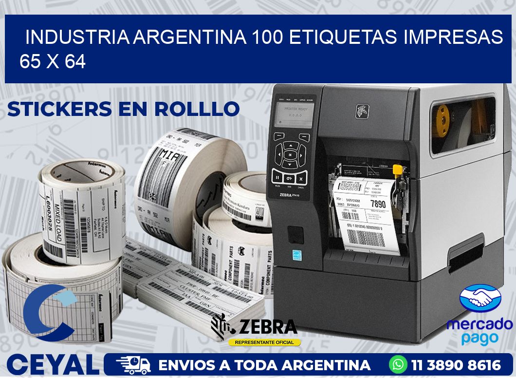INDUSTRIA ARGENTINA 100 ETIQUETAS IMPRESAS  65 x 64