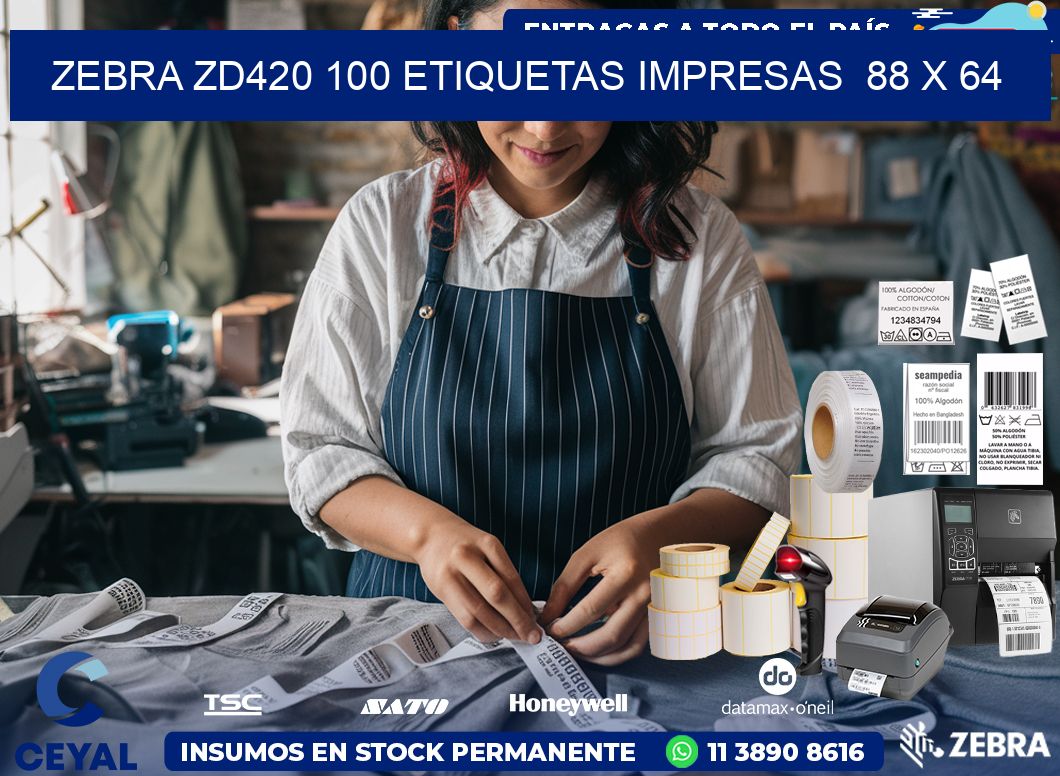 ZEBRA ZD420 100 ETIQUETAS IMPRESAS  88 x 64