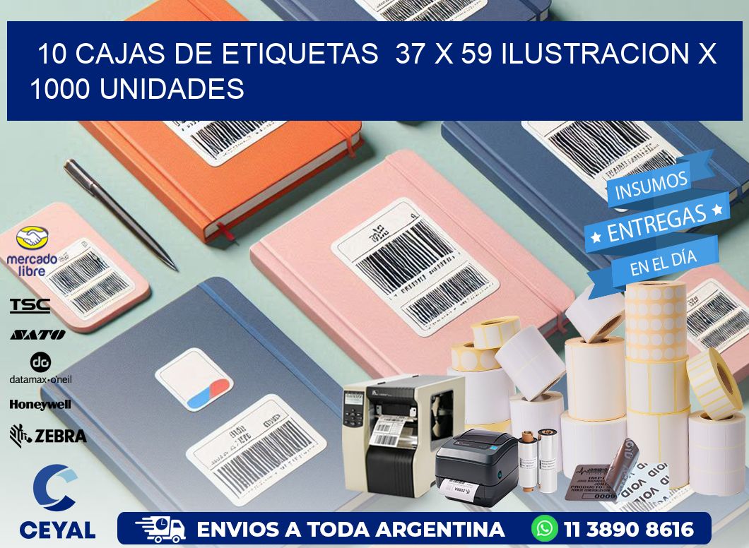 10 CAJAS DE ETIQUETAS  37 x 59 ILUSTRACION X 1000 UNIDADES