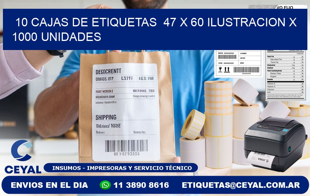 10 CAJAS DE ETIQUETAS  47 x 60 ILUSTRACION X 1000 UNIDADES