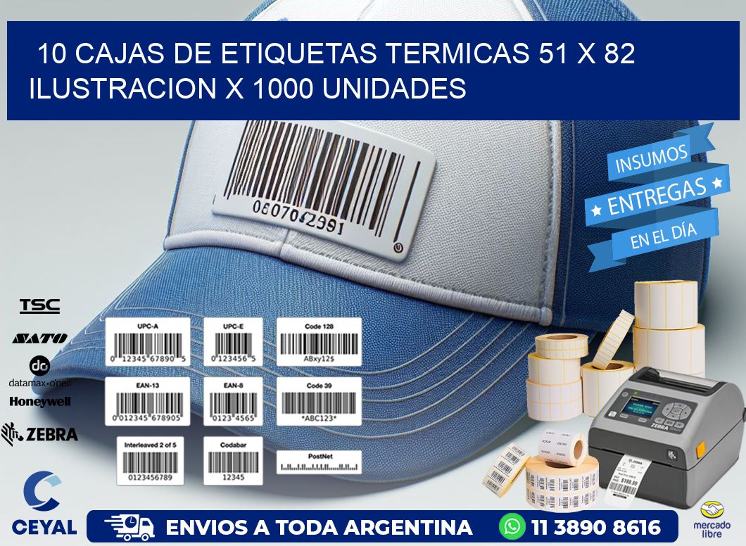 10 CAJAS DE ETIQUETAS TERMICAS 51 x 82 ILUSTRACION X 1000 UNIDADES