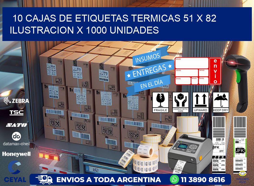 10 CAJAS DE ETIQUETAS TERMICAS 51 x 82 ILUSTRACION X 1000 UNIDADES