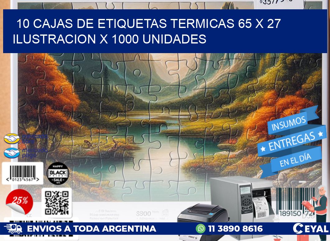 10 CAJAS DE ETIQUETAS TERMICAS 65 x 27 ILUSTRACION X 1000 UNIDADES