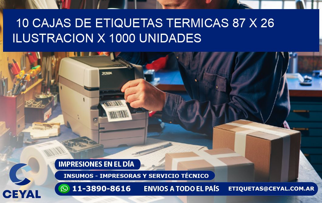 10 CAJAS DE ETIQUETAS TERMICAS 87 x 26 ILUSTRACION X 1000 UNIDADES