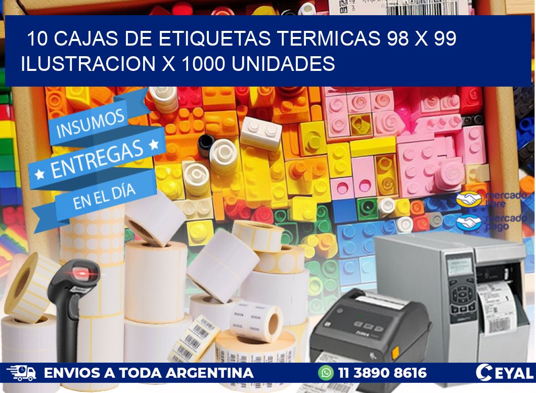 10 CAJAS DE ETIQUETAS TERMICAS 98 x 99 ILUSTRACION X 1000 UNIDADES