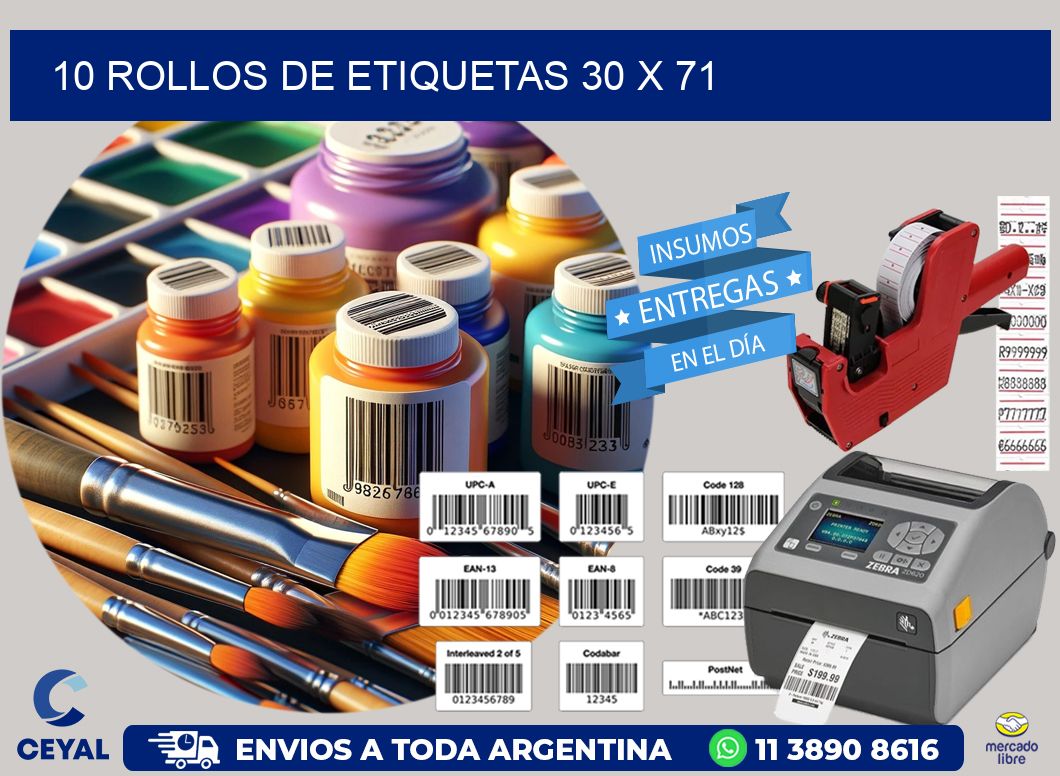 10 ROLLOS DE ETIQUETAS 30 x 71