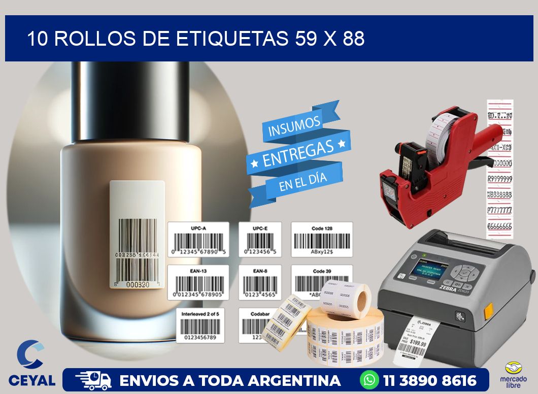 10 ROLLOS DE ETIQUETAS 59 x 88
