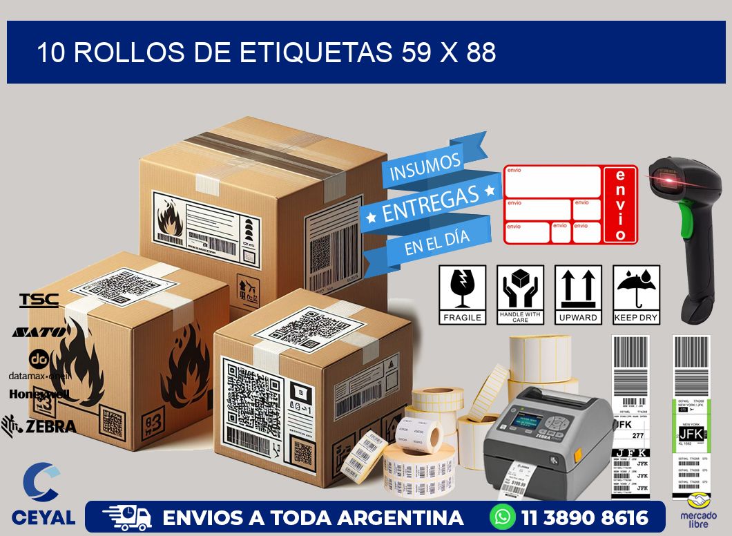 10 ROLLOS DE ETIQUETAS 59 x 88