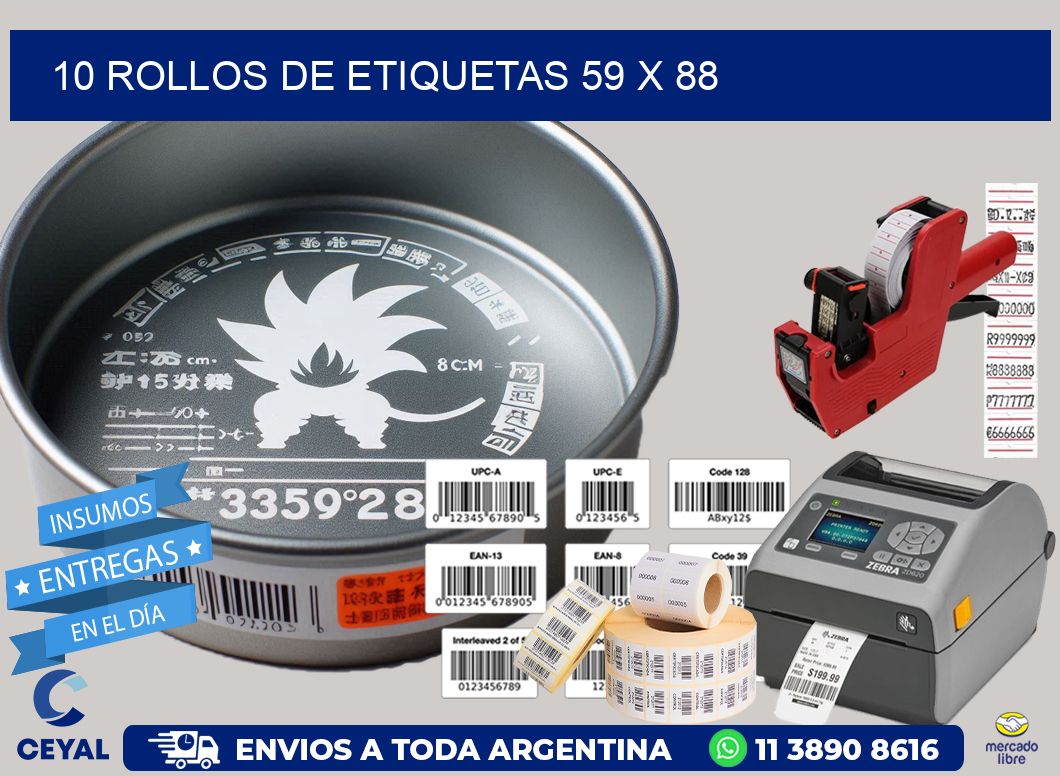 10 ROLLOS DE ETIQUETAS 59 x 88