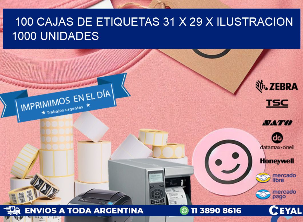 100 CAJAS DE ETIQUETAS 31 x 29 X ILUSTRACION 1000 UNIDADES